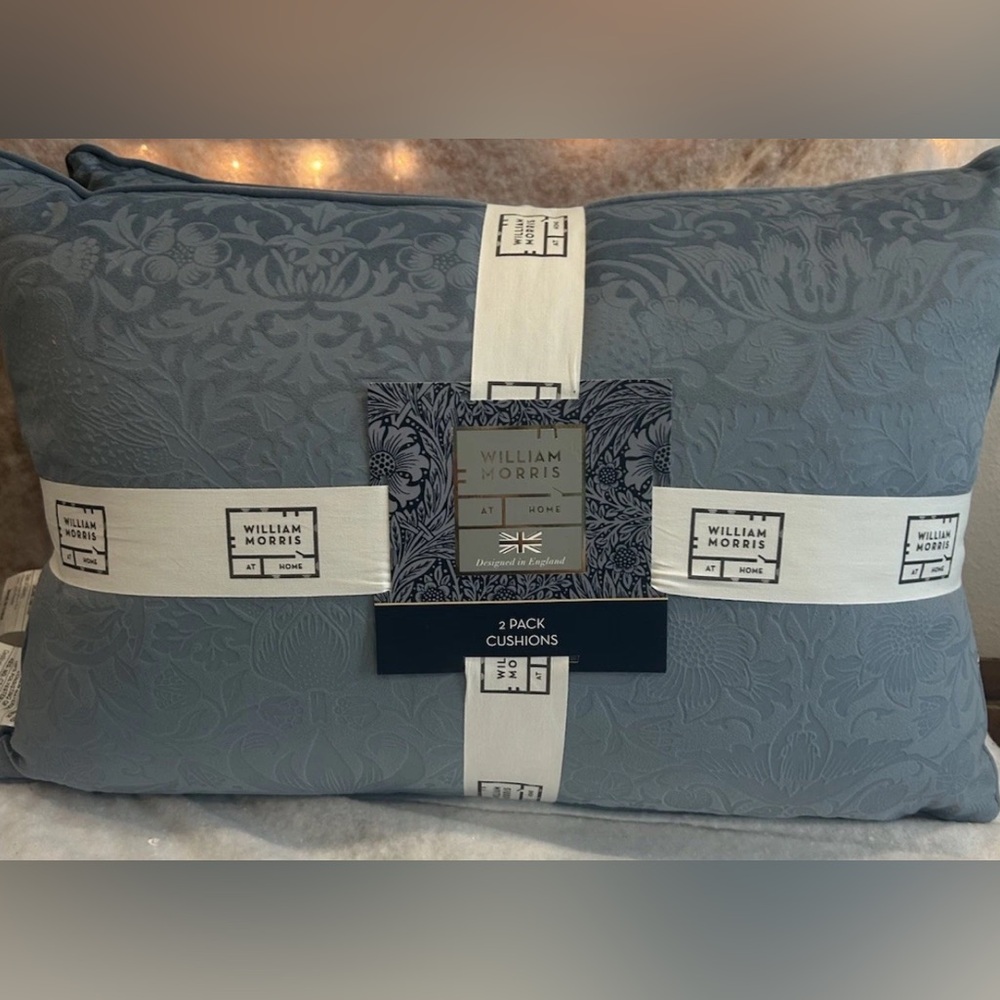 William Morris Strawberry thief embossed seafoam Blue pillows 24” x 16”